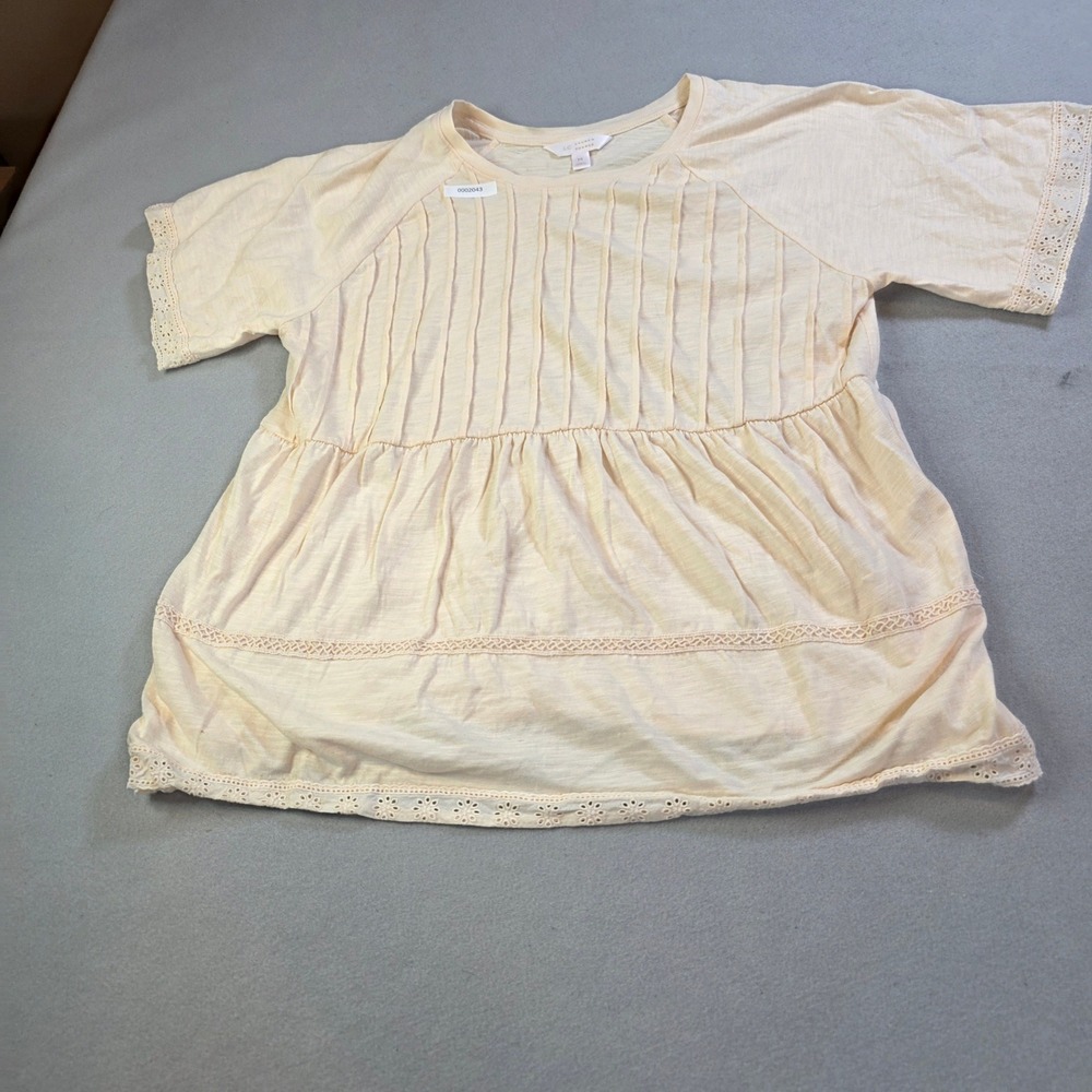 LC Lauren Conrad Peach Pintuck Peplum Top Eyelet Lace Trim Size Medium